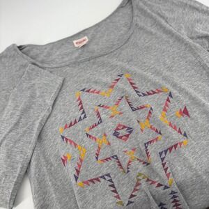 Mossimo Supply Co Gray Long Sleeve T Shirt Geometric Star Print Women XXL